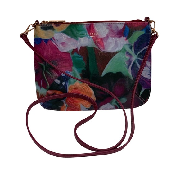 Ted Baker - Leather Floral Swirl Colorful Maroon Crossbody Purse Bag - Picture 2 of 7